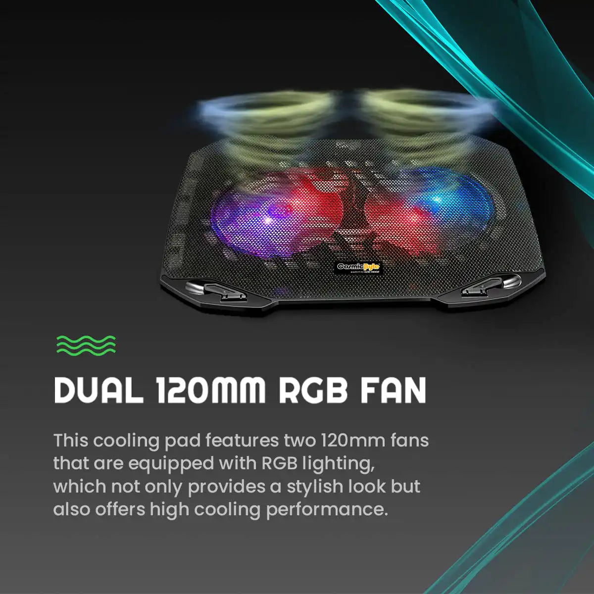Cosmic Byte Wind RGB Laptop Cooling Pad, Dual 120mm RGB Fans,Supports up to 15.6″ Laptops 2