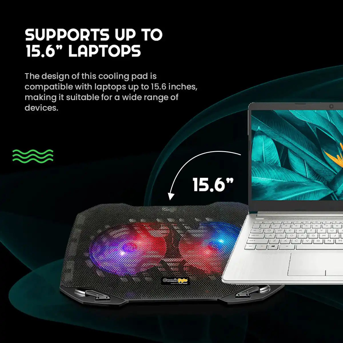 Cosmic Byte Wind RGB Laptop Cooling Pad, Dual 120mm RGB Fans,Supports up to 15.6″ Laptops 4