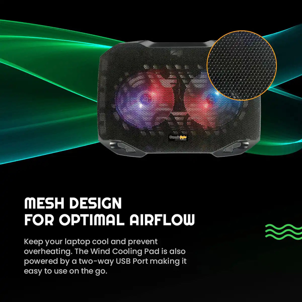 Cosmic Byte Wind RGB Laptop Cooling Pad, Dual 120mm RGB Fans,Supports up to 15.6″ Laptops 5