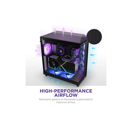 NZXT H6 Flow RGB Compact Dual Chamber Mid Tower Airflow PC Case with RGB Fans Black 4