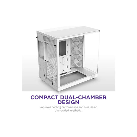 NZXT H6 Flow RGB Compact Dual Chamber Mid Tower Airflow PC Case with RGB Fans White 3
