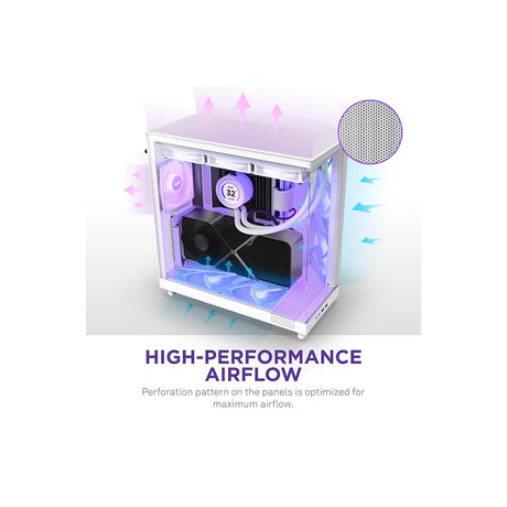 NZXT H6 Flow RGB Compact Dual Chamber Mid Tower Airflow PC Case with RGB Fans White 4